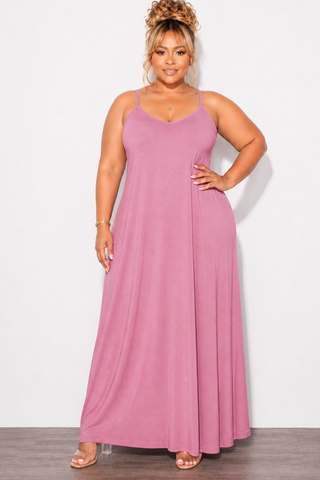 Final Sale Plus Size Spaghetti Strap Maxi Dress in Dusty Pink