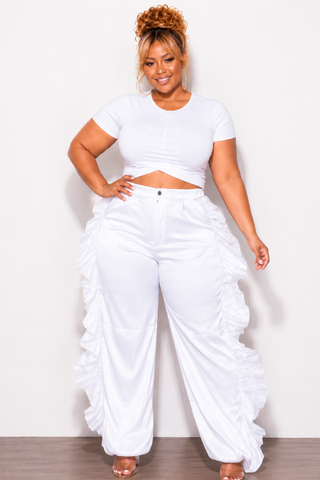 Final Sale Plus Size Ruffle Pants in White