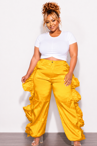 Final Sale Plus Size Ruffle Pants in Mustard
