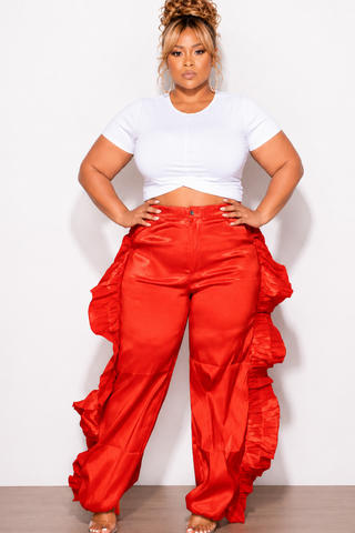 Final Sale Plus Size Ruffle Pants in Red