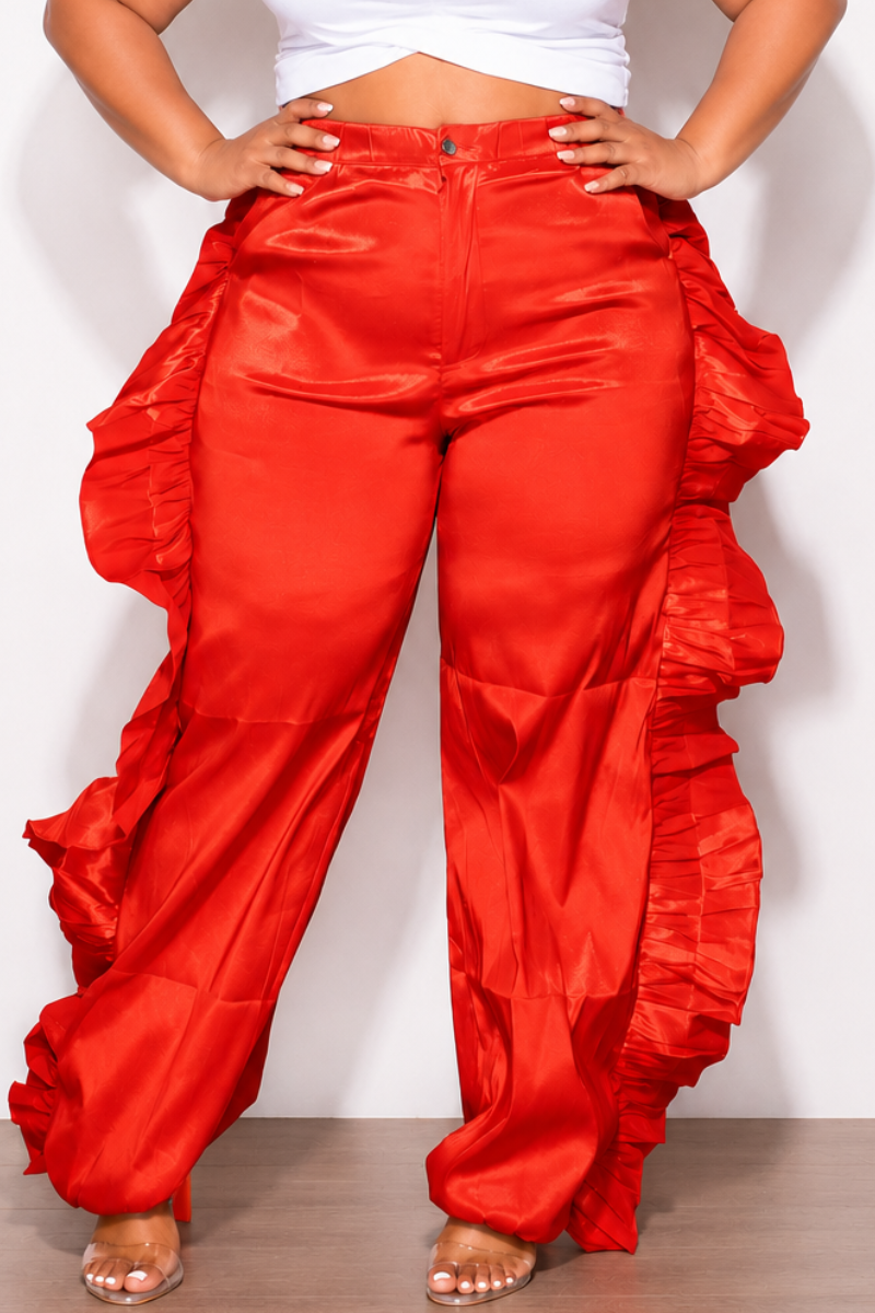 Final Sale Plus Size Ruffle Pants in Red