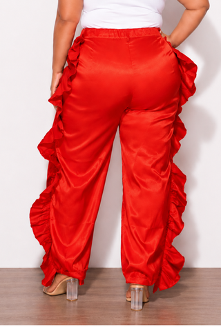 Final Sale Plus Size Ruffle Pants in Red