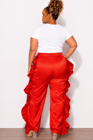 Final Sale Plus Size Ruffle Pants in Red