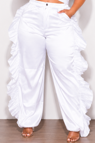 Final Sale Plus Size Ruffle Pants in White