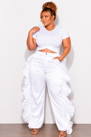 Final Sale Plus Size Ruffle Pants in White