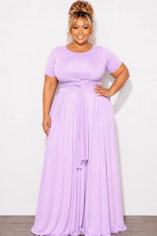 Final Sale Size 2pc Tie Top Maxi Skirt Set in Lavender