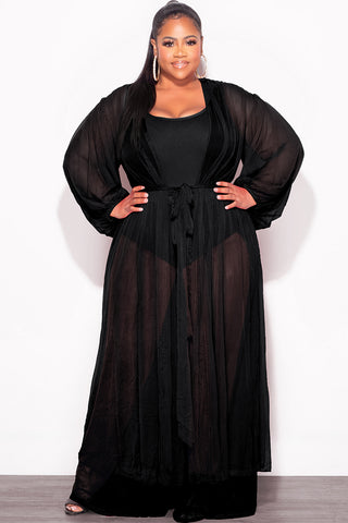 Final Sale Plus Size 2pc Sheer Duster and Pants Set in Black
