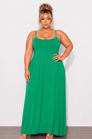 Final Sale Plus Size Spaghetti Strap Maxi Dress in Green