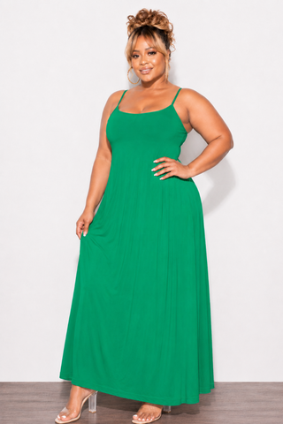 Final Sale Plus Size Spaghetti Strap Maxi Dress in Green