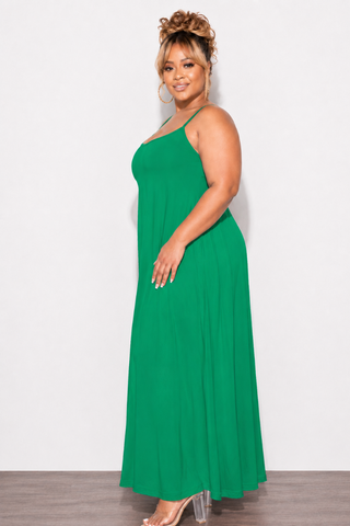 Final Sale Plus Size Spaghetti Strap Maxi Dress in Green