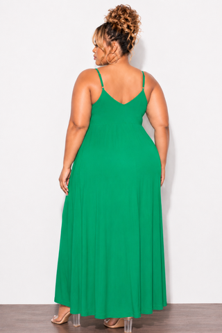 Final Sale Plus Size Spaghetti Strap Maxi Dress in Green