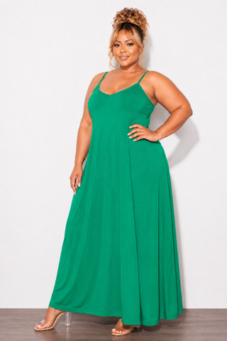 Final Sale Plus Size Spaghetti Strap Maxi Dress in Green