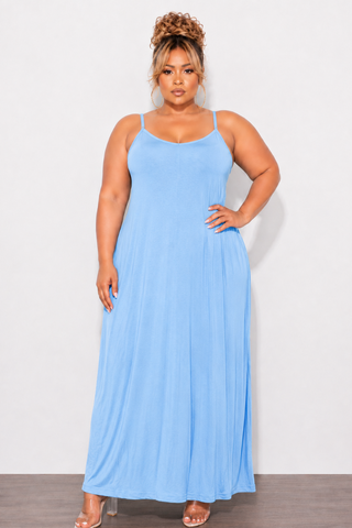 Final Sale Plus Size Spaghetti Strap Maxi Dress in Spring Blue