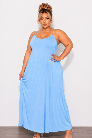 Final Sale Plus Size Spaghetti Strap Maxi Dress in Spring Blue