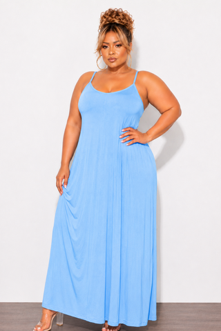 Final Sale Plus Size Spaghetti Strap Maxi Dress in Spring Blue