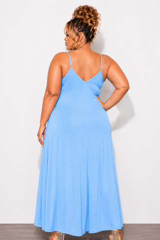 Final Sale Plus Size Spaghetti Strap Maxi Dress in Spring Blue
