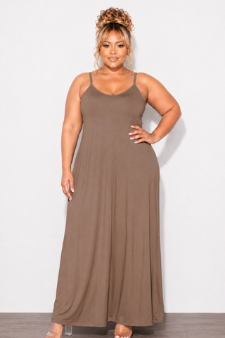 Final Sale Plus Size Spaghetti Strap Maxi Dress in Brown