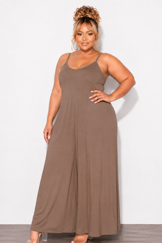 Final Sale Plus Size Spaghetti Strap Maxi Dress in Brown