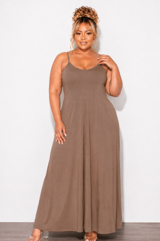 Final Sale Plus Size Spaghetti Strap Maxi Dress in Brown