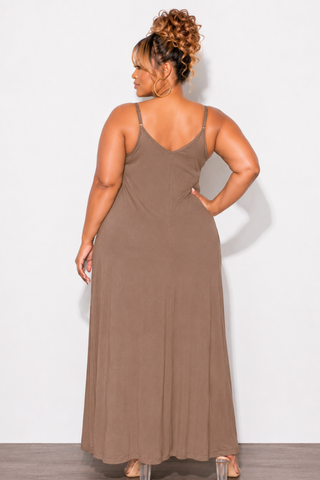 Final Sale Plus Size Spaghetti Strap Maxi Dress in Brown