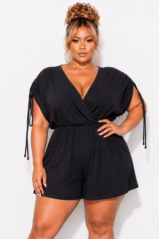 Final Sale Plus Size Romper with Shoulder Ties in Black