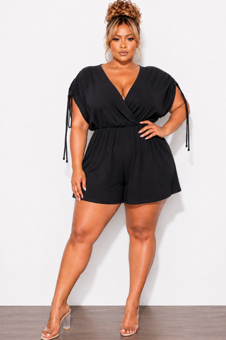 Final Sale Plus Size Romper with Shoulder Ties in Black