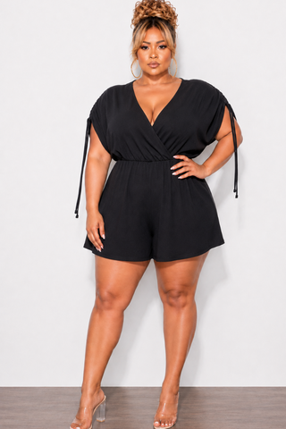 Final Sale Plus Size Romper with Shoulder Ties in Black