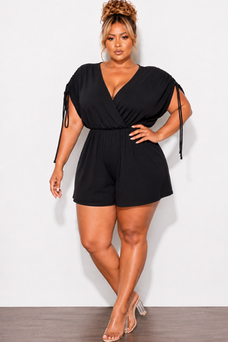 Final Sale Plus Size Romper with Shoulder Ties in Black