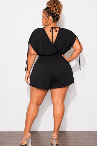 Final Sale Plus Size Romper with Shoulder Ties in Black
