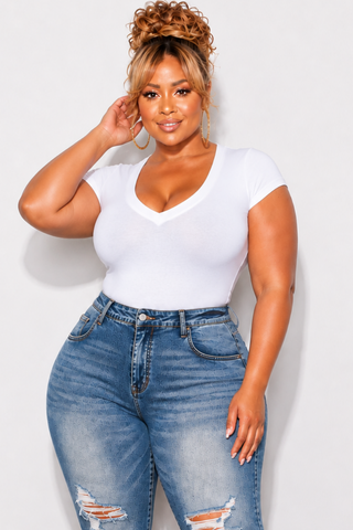 Final Sale Plus Size V-Neck T-Shirt in White