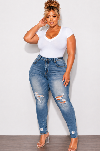 Final Sale Plus Size V-Neck T-Shirt in White