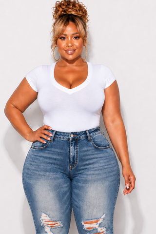 Final Sale Plus Size V-Neck T-Shirt in White