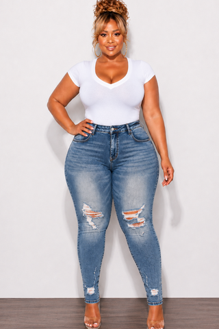 Final Sale Plus Size V-Neck T-Shirt in White