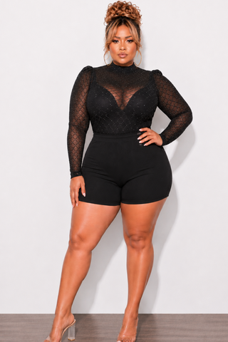 Final Sale Plus Size Glitter Mesh Bodysuit in Black (Bodysuit Only)