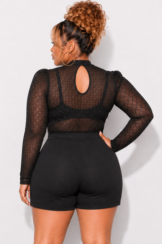 Final Sale Plus Size Glitter Mesh Bodysuit in Black (Bodysuit Only)