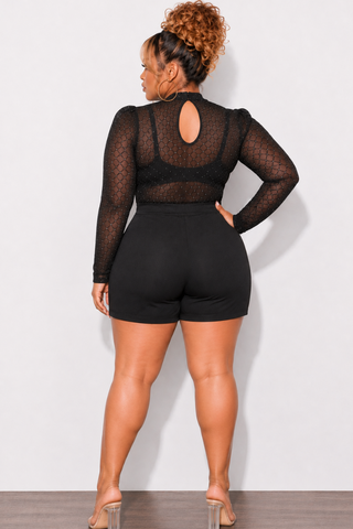 Final Sale Plus Size Glitter Mesh Bodysuit in Black (Bodysuit Only)