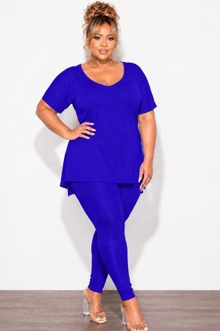 Final Sale Plus Size 2pc V-Neck Tunic Top and Matching Legging Set in Royal Blue