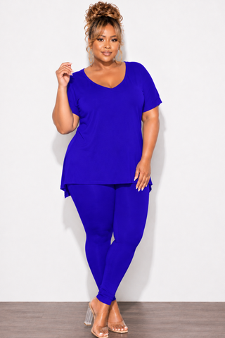 Final Sale Plus Size 2pc V-Neck Tunic Top and Matching Legging Set in Royal Blue
