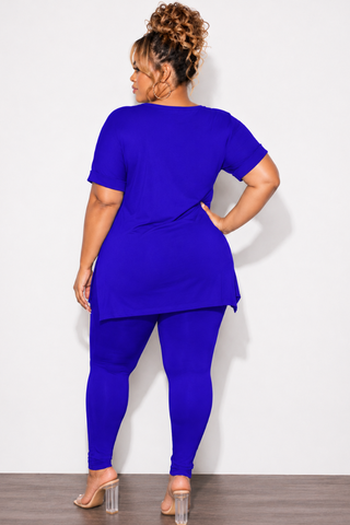 Final Sale Plus Size 2pc V-Neck Tunic Top and Matching Legging Set in Royal Blue