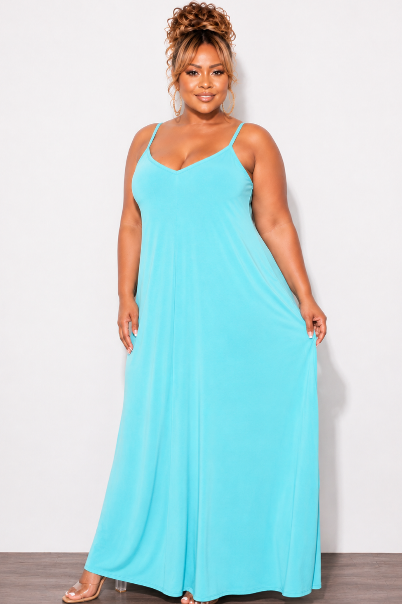 Final Sale Plus Size Spaghetti Strap Maxi Dress in Blue Mint