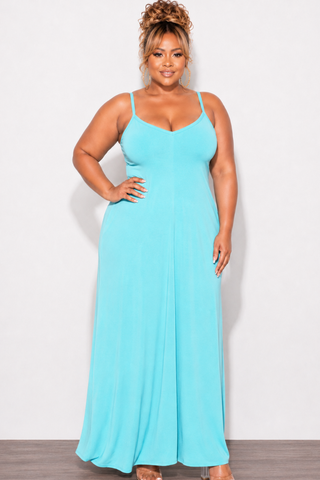 Final Sale Plus Size Spaghetti Strap Maxi Dress in Blue Mint