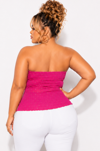Final Sale Plus Size Sheer Asymmetrical Tube Top in Pink with Diamond Pattern