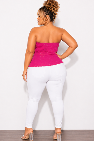 Final Sale Plus Size Sheer Asymmetrical Tube Top in Pink with Diamond Pattern