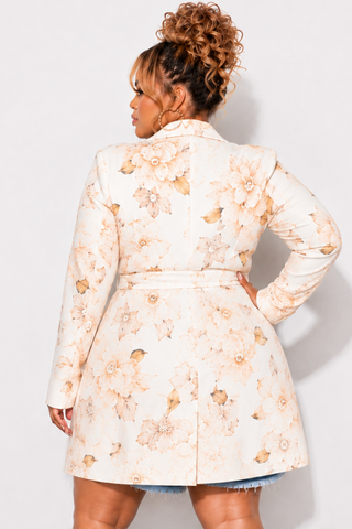 Final Sale Plus Size Blazer in Ivory and Tan Flower Print