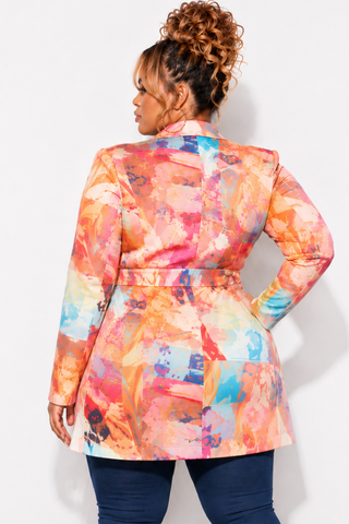 Final Sale Plus Size Blazer in Pink Multi Color Design Print G004