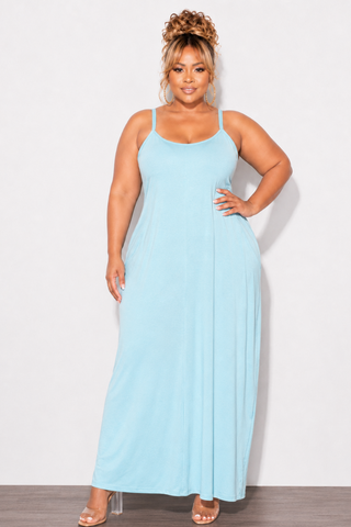 Final Sale Plus Size Spaghetti Strap Maxi Dress in Light Blue