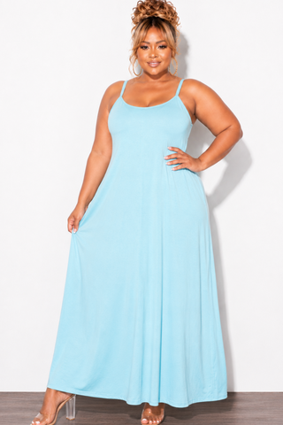 Final Sale Plus Size Spaghetti Strap Maxi Dress in Light Blue