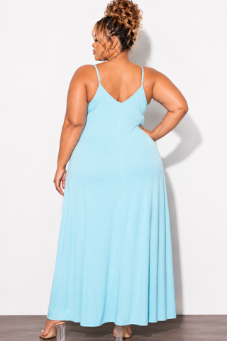 Final Sale Plus Size Spaghetti Strap Maxi Dress in Light Blue