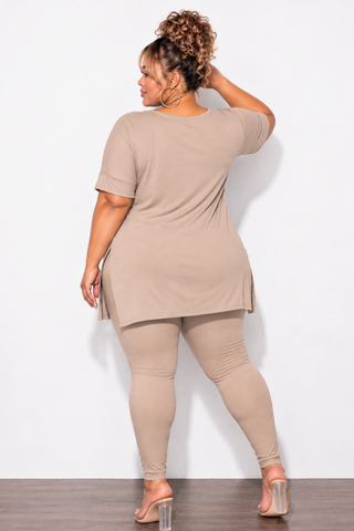 Final Sale Plus Size 2pc Scoop Neck Tunic Top and Matching Legging Set in Ash Mocha