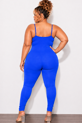 Final Sale Plus Size Spaghetti Strap Catsuit Unitard in Blue